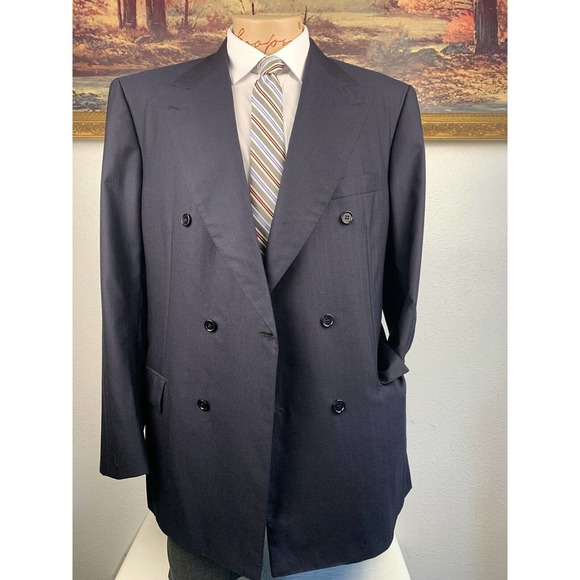 44R Brioni Aurelio Navy Striped Double Breasted Sport Coat - Picture 7 of 15